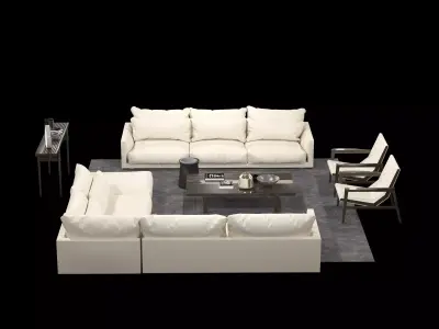 Sofa Set White Leather 3D model