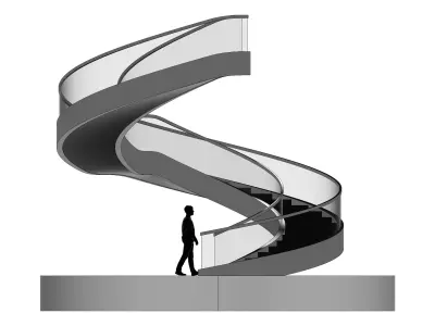 Spiral Stairs with Stringer Treads Railing Landing and Handrail 3D model