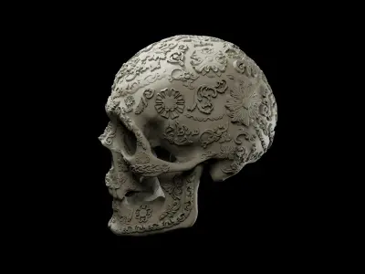 Decorated human skull intended for 3D printing 3D print model