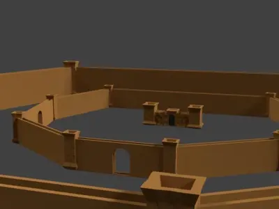 Low-Poly Medieval Semi Castle Village Fortress Style Low-poly 3D model