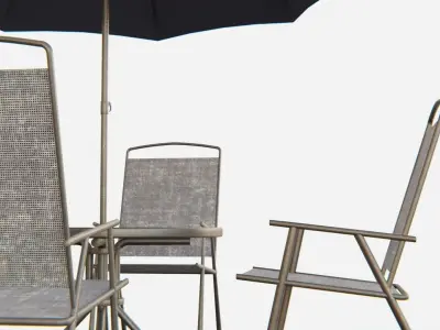 Umbrella Table Patio Chair id 3 Low-poly 3D model