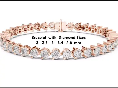 Tennis Bracelet with  5 diamond sizes 3d model animation renders 3D print model