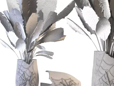 Concrete Pot Plant Set 05 3D model