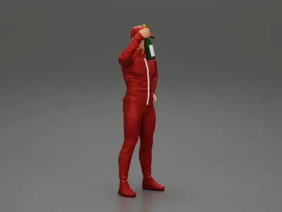 motorbiker celebrates and hold a champagne bottle 3D print model