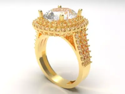 Elegant Gold Ring with oval Central Gemstone  3D print model