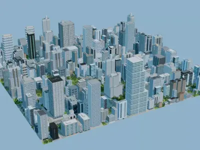 City Downtown Skyscraper Street 07 - DAY and NIGHT  Low-poly 3D model