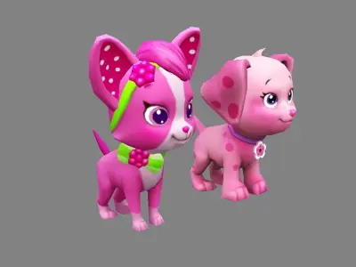 Cartoon puppy - purple female dog - Pet dog Low-poly 3D model
