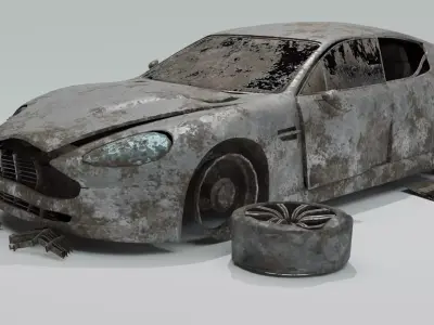 Damaged abandoned wrecked rusted Aston Martin car model 3D model