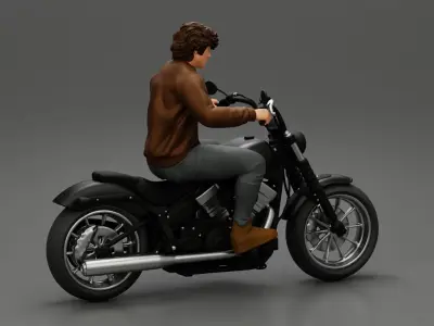 Young man riding a motorbike 3D print model