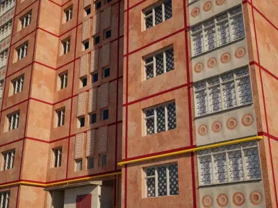 Peach Panel 9 Story Residential Building Game-Ready 3D Model Low-poly 3D model