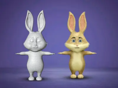 Cartoon rabbit rigged Low-poly 3D model