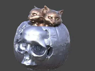 Halloween pumpkin with cats 2 3D model