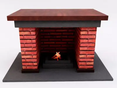 Bricks fireplace low poly 3d model  Low-poly 3D model