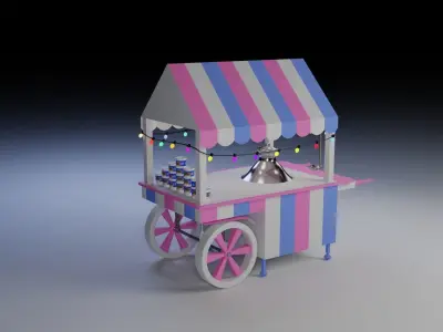 Food Cart Belila with string Lights Low-poly 3D model