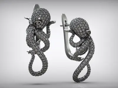 Ocean Octopus Diamond Earrings 3D print model