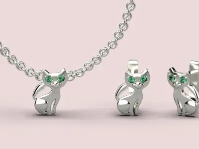 Cat earring and pendant Low-poly 3D model