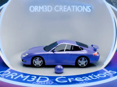 Futuristic 3D Car Display Booth Neon Lighting Exhibition Expo 3D model