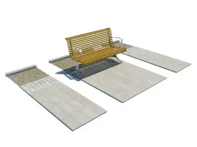 Marble Tile Patio Flooring With Wooden Bench 3D model