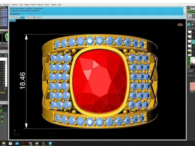 Luxury Oval Gemstone Men Ring With Square Halo 3547 3D print model