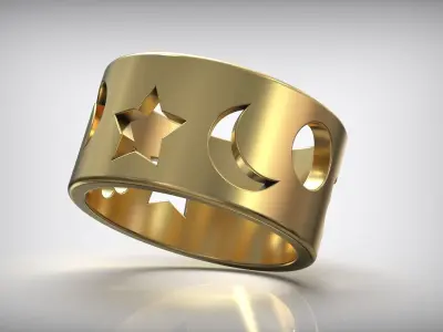 Moon Star Minimal Gold Ring Free 3D print model
