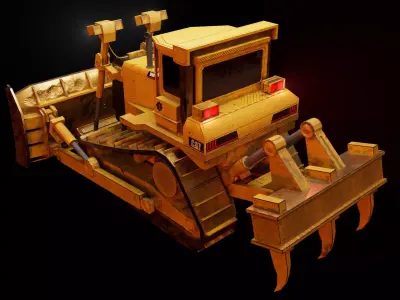 Bulldozer Low poly 3d Model Low-poly 3D model