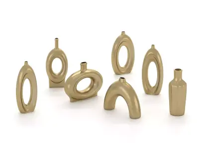 Decorative Golden Vase Set Low-poly 3D model