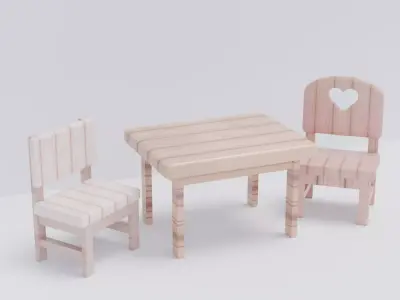 Wooden Furniture Set 3D Model Collection