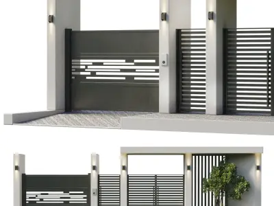 Door Outdoor entrance and fence and graden 07 Low-poly 3D model