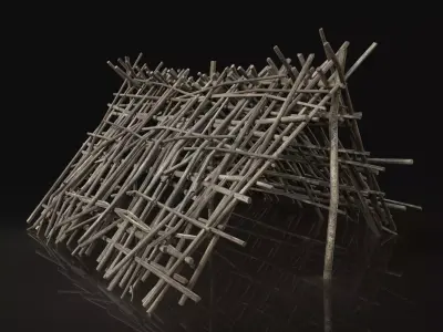 Next Gen AAA Shelter Hut made of sticks Low-poly 3D model