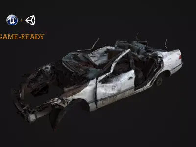 Crushed Car Low-poly 3D model