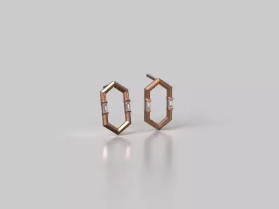 minimal gold and silver baguette earrings Free 3D print model