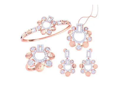 Ring Bangle Earring Pendant Set 3dm STL OBJ FBX Renders Details 3D print model