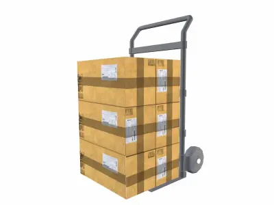 Trolley with carton Box Low-poly 3D model
