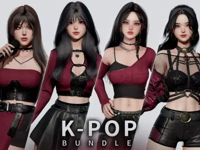 K-POP BUNDLE Game-Ready Fashion Girls 3D Model Collection