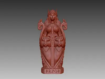 statue of Freya in a totemic style 3D print model