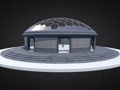 Hexagonal dome Geodesic dome like structure with large room Low-poly 3D model