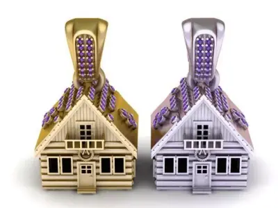 Golden Cozy Cabin Pendant   Luxury House Jewelry 3D Model  3D print model