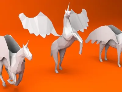 6 Lowpoly Unicorn Pegasus Low-poly 3D model