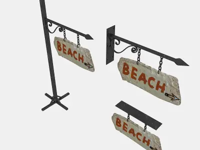 old stone beach sign 02 3D model Low-poly 3D model
