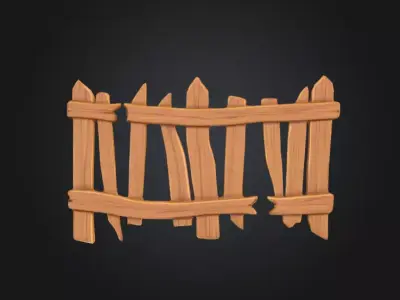 Cartoon Stylized Wooden Fence Low-poly 3D model