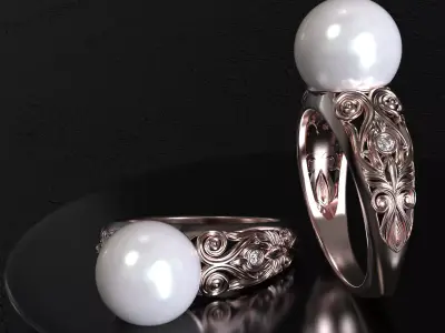 Artistic pearl ring 3D print model