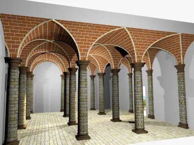 Vaulting 2-1  Romanic  500cm spaced with thin curbs Low-poly 3D model