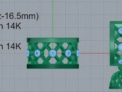 Grid Earring Ring Set 2427 3D print model