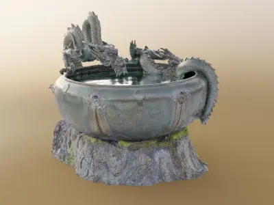 Japanese Dragon Fountain Low-poly 3D model