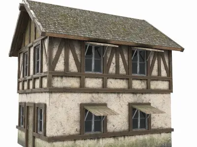 Low Poly Bilding wooden house Low-poly 3D model