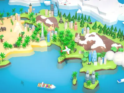 World Map Low-poly 3D model