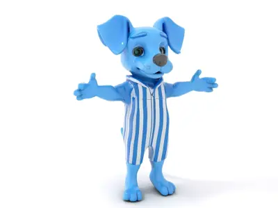 Blue Dog Character Model Rigged and Animated for Games Low-poly 3D model