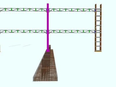 Steel frame with foundation 3D model
