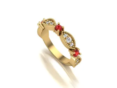 Marquise Style Ring with Round Beads and Stones 3D print model