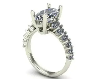 Engagement Ring With Marquise Diamond 3D model